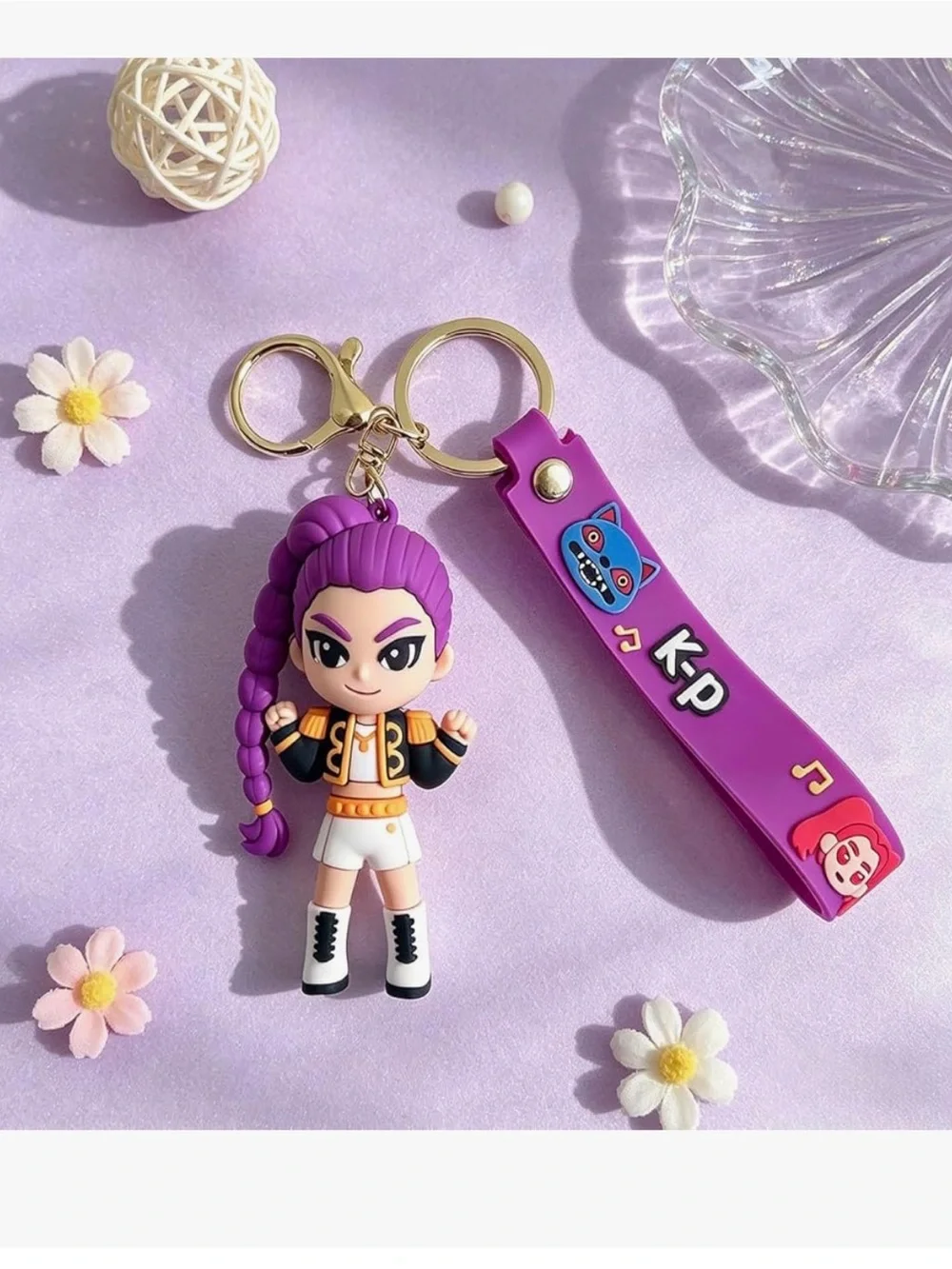 Purple Braided-Hair Girl Keychain Charm by